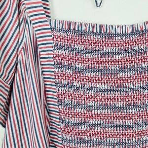 Red, white & blue striped Old Navy midi dress in milkmaid style w/ smocking. 3X